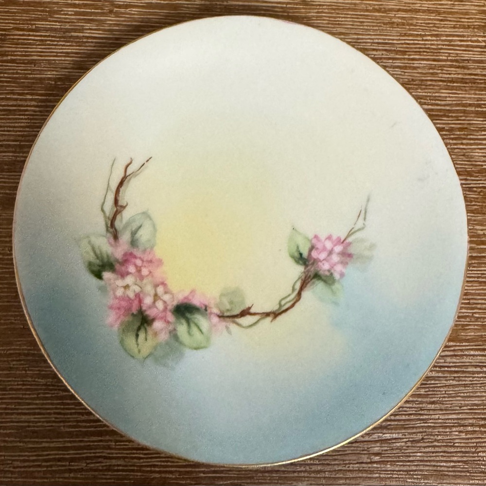 Floral Porcelain Plate with Gold Rim